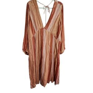 knee length dresses for ladies Tie Front Round Neck Long Sleeve Maxi Dress Wine / S main image 1